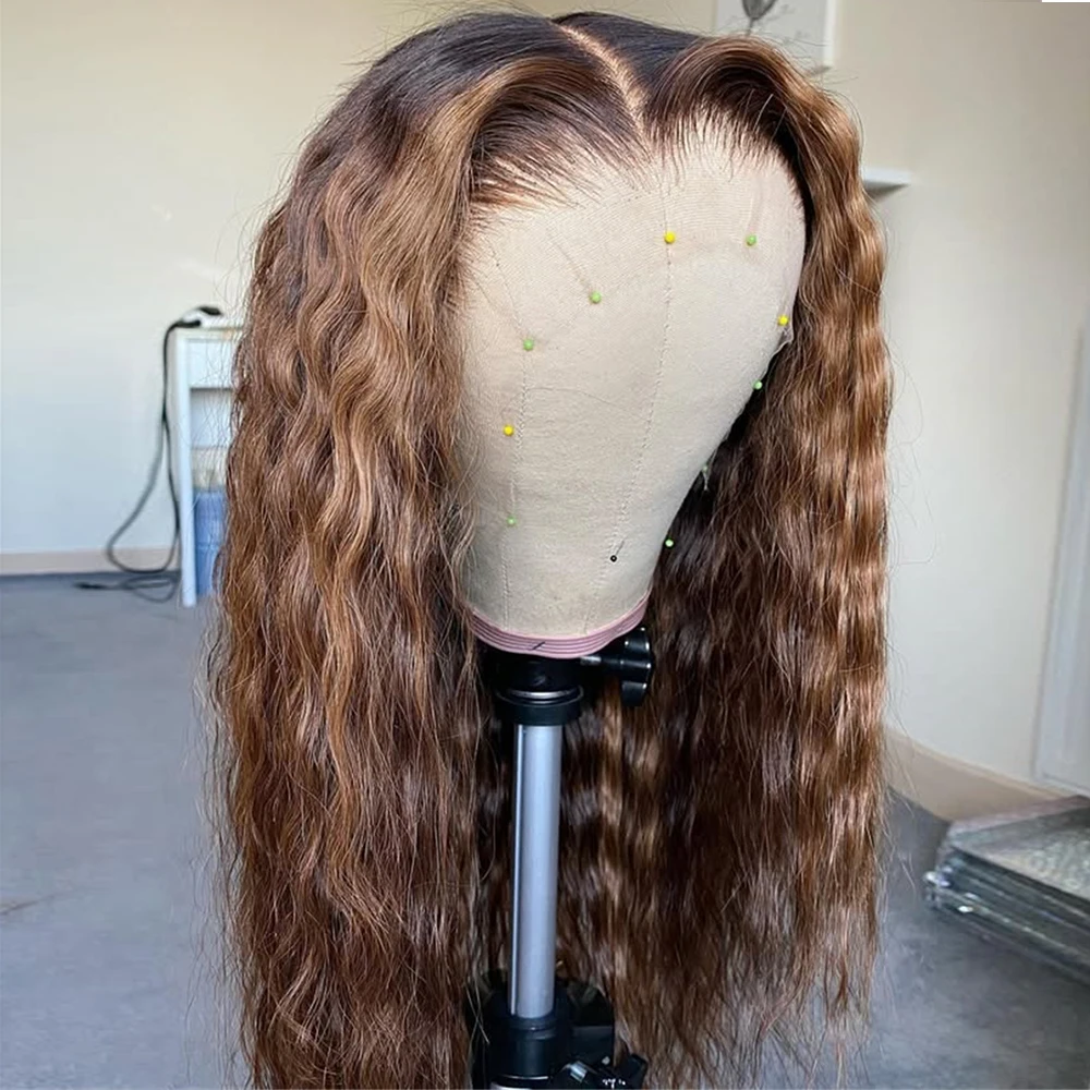 

20-дюймовый коричневый парик с мелированием, предварительно проработанный, кудрявый, плотность 180%, мягкий, с глубокими волнами, на кружевной основе, с детской прядью волос, для женщин, для повседневного использования