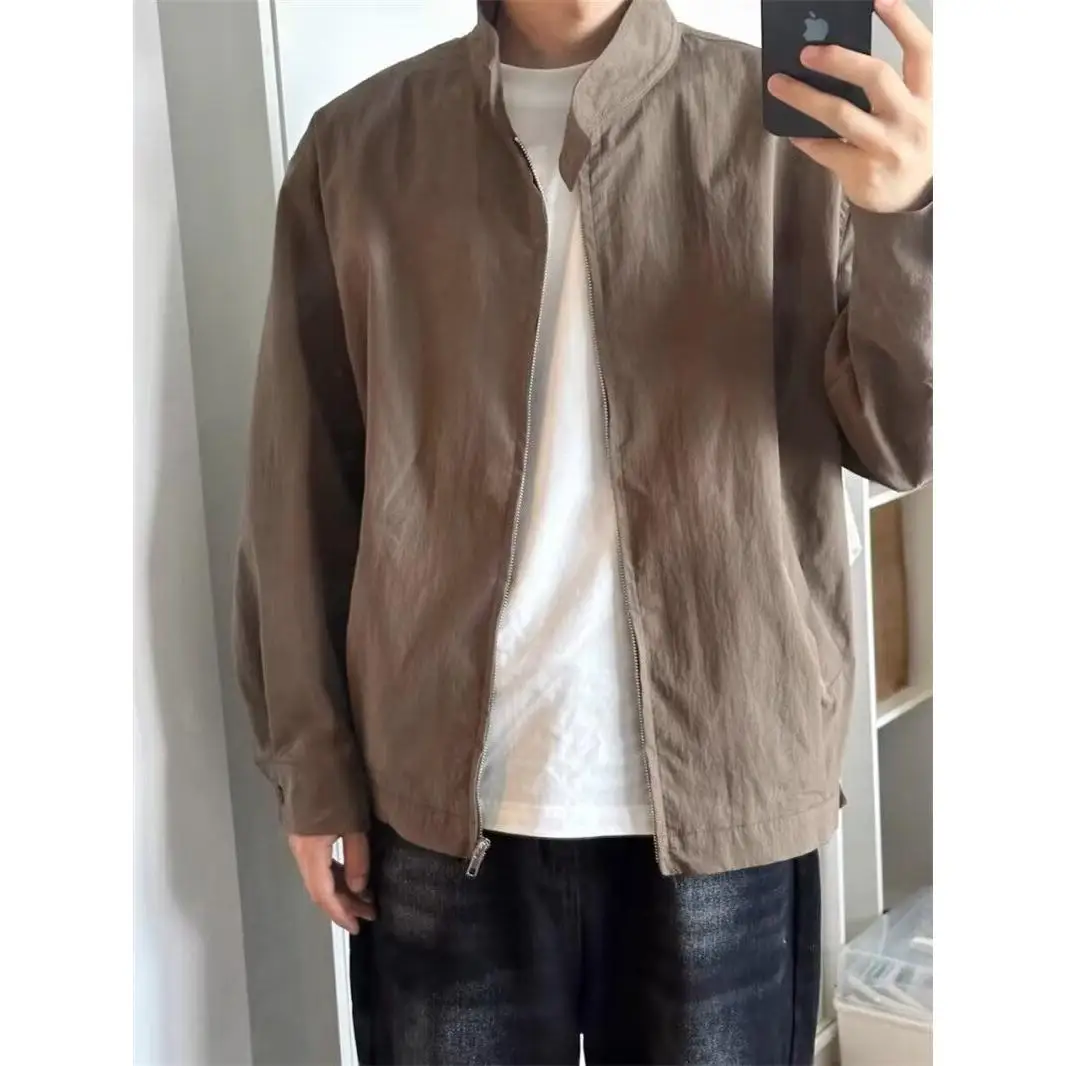 

Бархатный тюнер из кожи оленя в американском стиле ретро, мужской весенне-осенне-зимний сли, повседневная молодежная модная верхняя одежда со стойкой