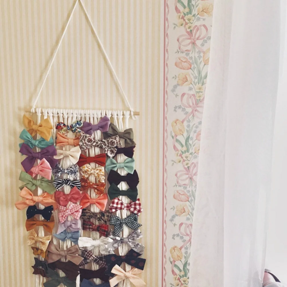

Hair Accessories Organizer Storage Belt for Hair Bows Barrettes Clips Wall Hanging Decor White Barrette Organizer