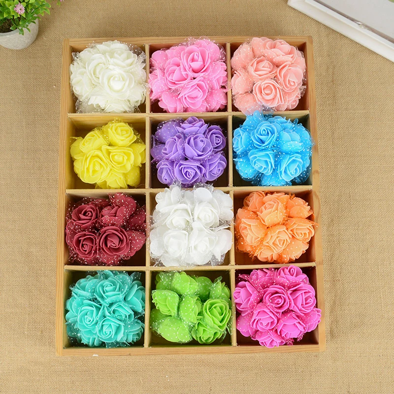 36/72Pcs Mini Foam Flower Artificial Rose DIY Wedding Decor Fake Flower Foam Wreath Bridal Hand Tied Bouquet Garland Accessories