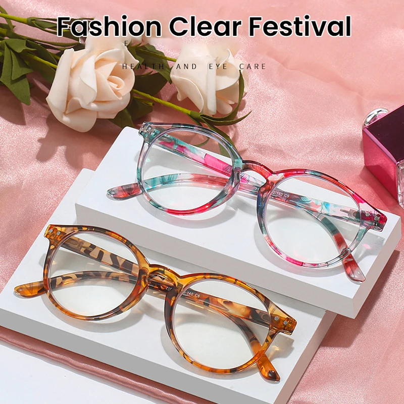 

Seemfly Ladies Floral Reading Glasses Fashion Round Printing Clear Presbyopia Eyeglasses Glassware With Degree +1+1.5+2+2.5 +4