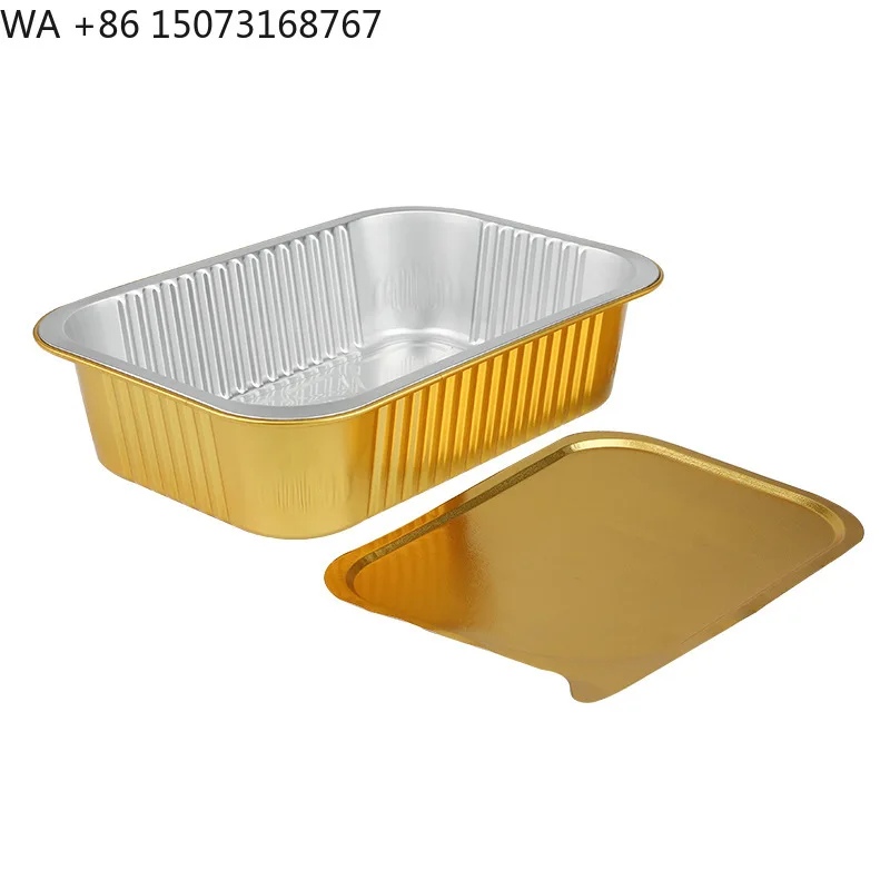 Factory Wholesale Disposable 750ml Golden Rectangular Aluminum Food Container for Outdoor Barbecue
