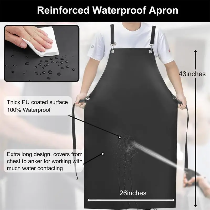 PU Leather Apron, Perforated, Black, Waterproof and Oil-proof Leather Smock