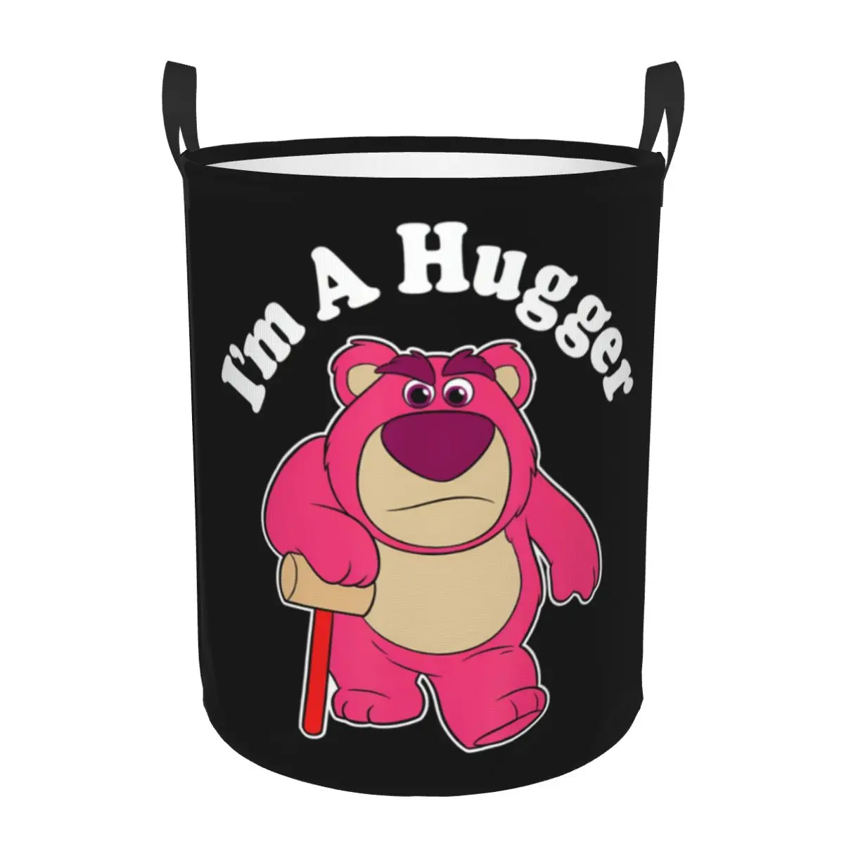 Custom Anime Toy Story Lotso Pink Bear Laundry Basket Foldable Cartoon Movie Toy Clothes Hamper Storage Bin for Kids Nursery