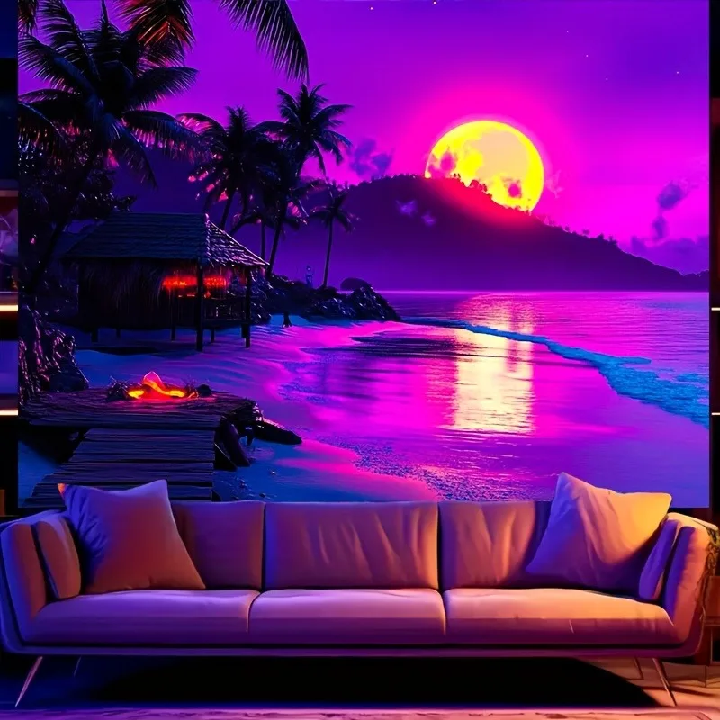 

Яркий пляжный пейзаж, неоновый гобелен, УФ-гобелен, настенный гобелен, украшение для спальни, дома, вечеринки