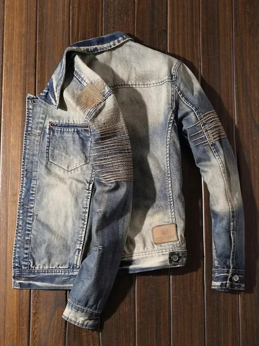 

Retro Embroidered Slim Fit Denim Jaet Men's Casual Spring Autumn Faionable Vintage Sle Long Sve irt M Outerwear