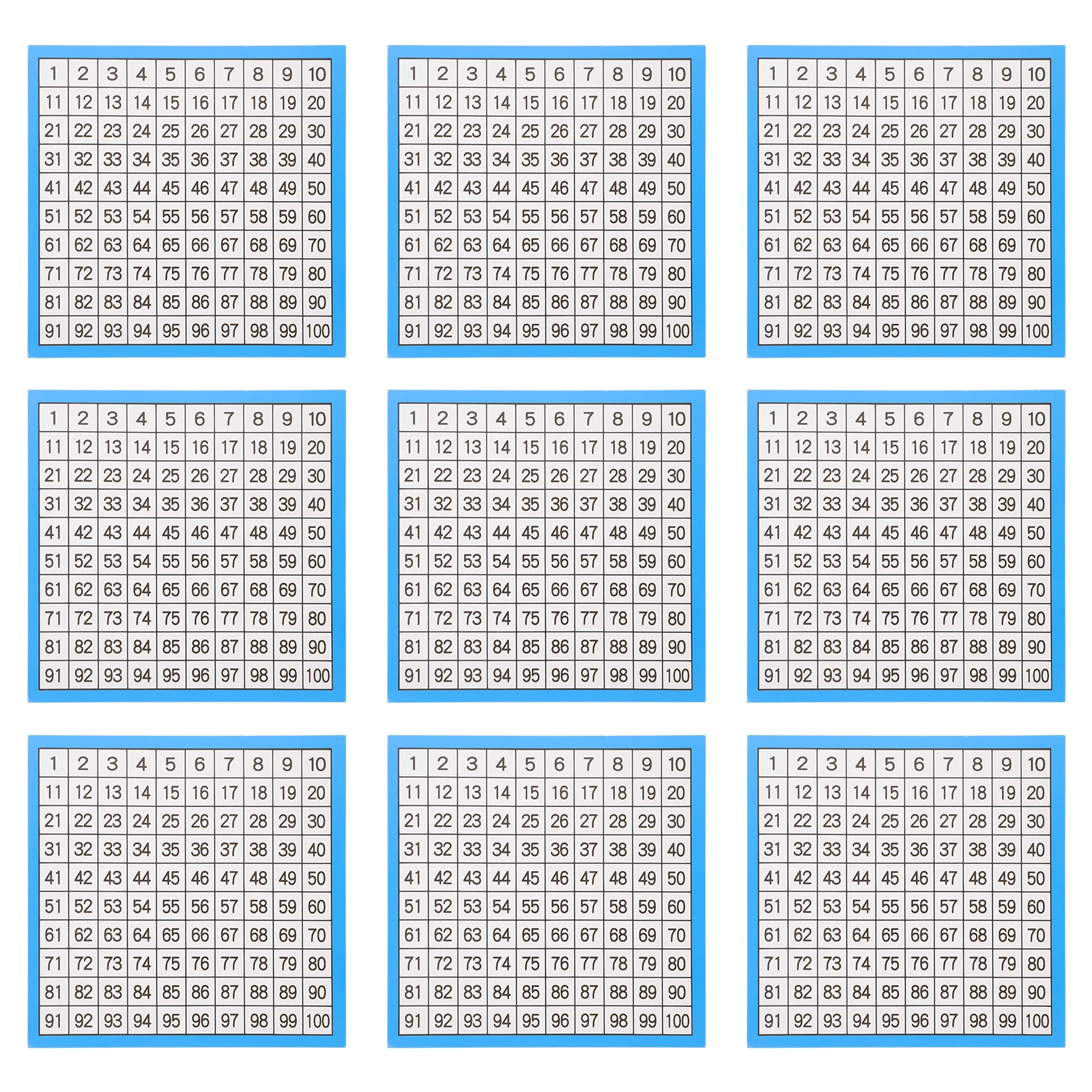 10 Sheets Number Charts 1-100 Hundreds Chart for Classroom Math Learning Kids Counting Writing Practice Teaching Resource