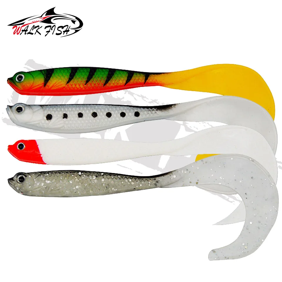 LOPEN VIS 4 STKS Jigging Wobblers Vissen Lokken 12.5 cm 5.5g elft T-staart zacht aas Kunstmatige Siliconen Lokt Bass Snoek Vissen