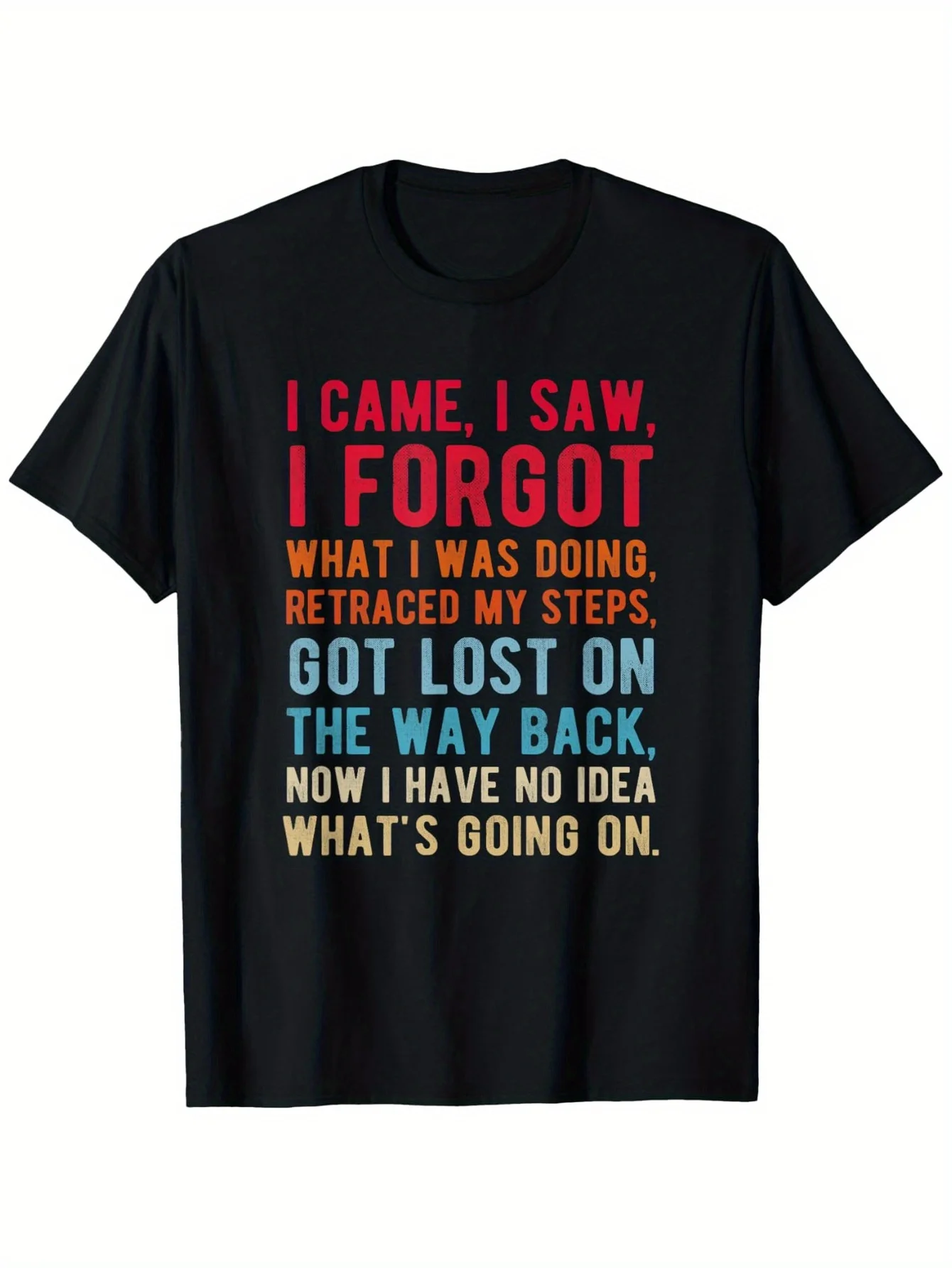 Funny Men's Black Graphic T-Shirt Bold Colorful Typography Forgetful Saying Retro Letter Print Statement Design 100% Cotton Heavyweight Short Sleeve Casual Streetwear Tee