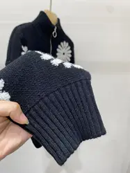 Aliexpress-短い織りのコート,仕事に行く,デイジーの刺繍入りジッパー,ハイカラー,黒,米国からの状態,新しい,秋,冬,2024