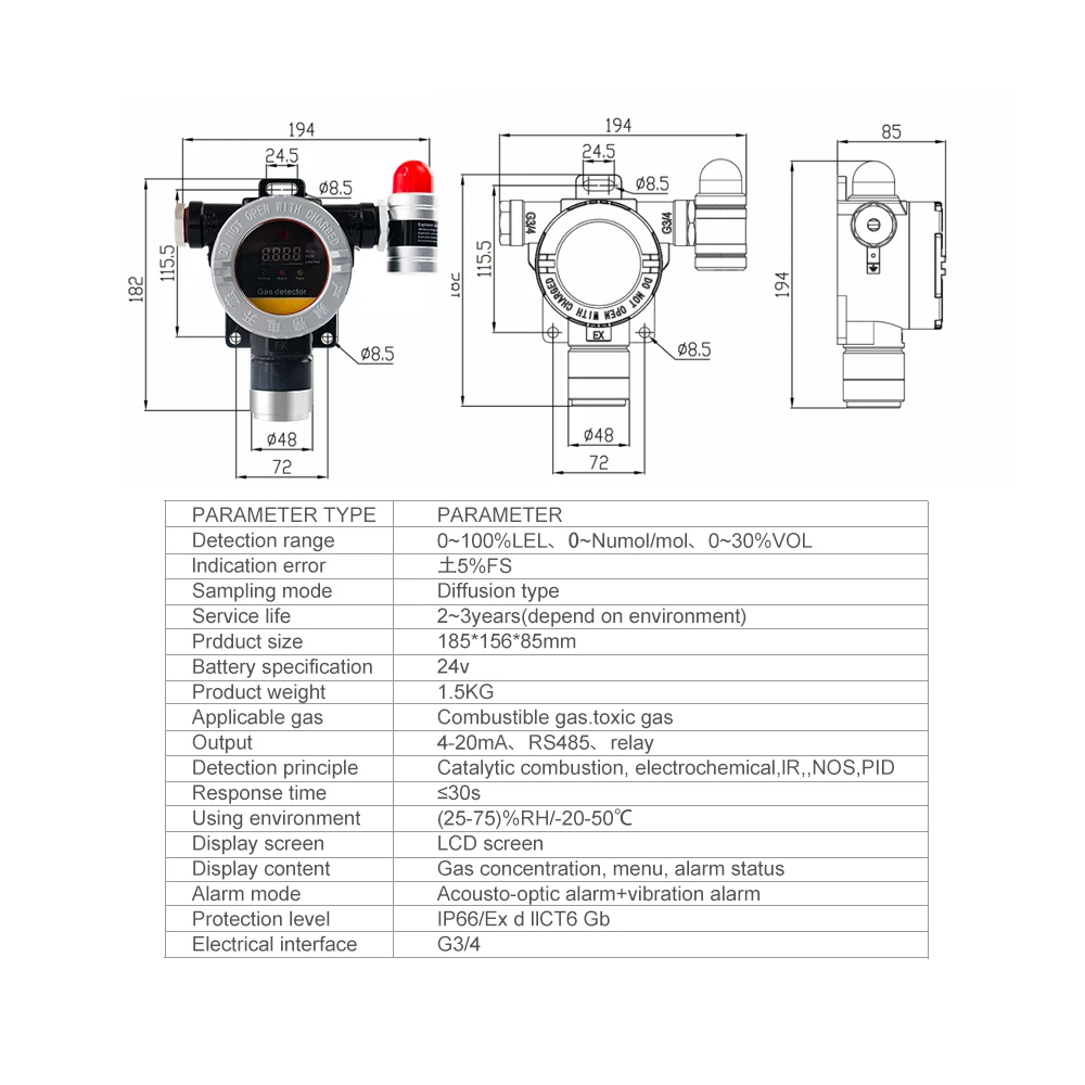 DR-800 Fixed Industrial Gas Detector Single Gas Toxic gas detector Oxygen detector