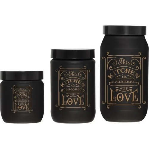 Herevin Three Sizes Matte Black Glass Jar Set