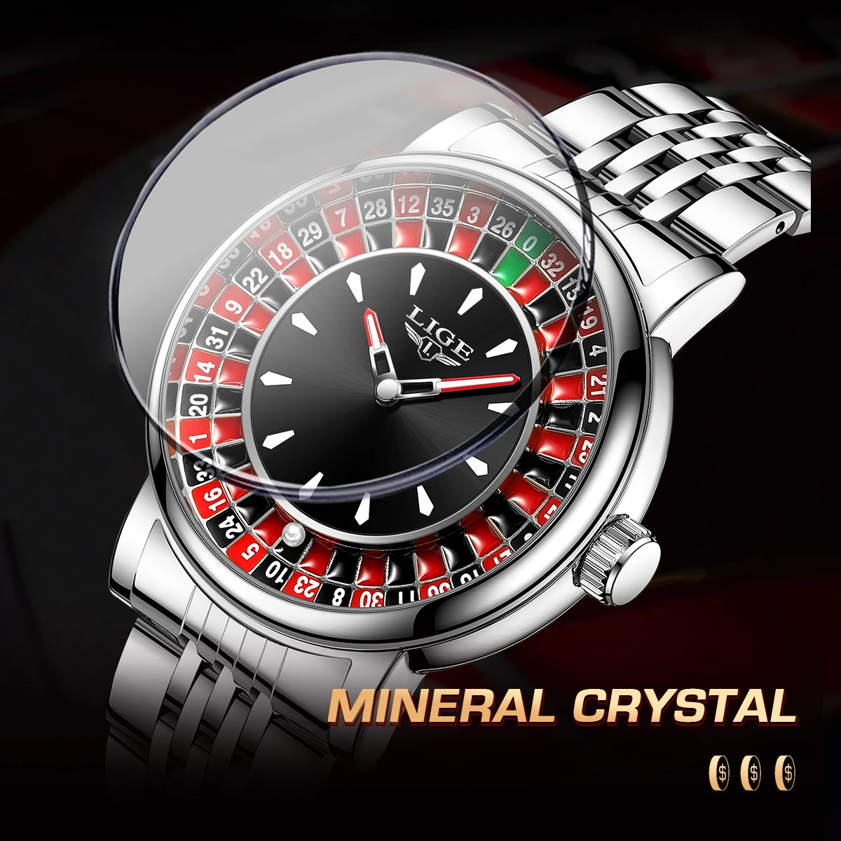 ساعات كوارتز فاخرة للأعمال من LIGE للرجال، تصميم إبداعي فريد من نوعه، لعبة طاولة القمار، مقاومة للماء، ساعات رجالية من الفولاذ