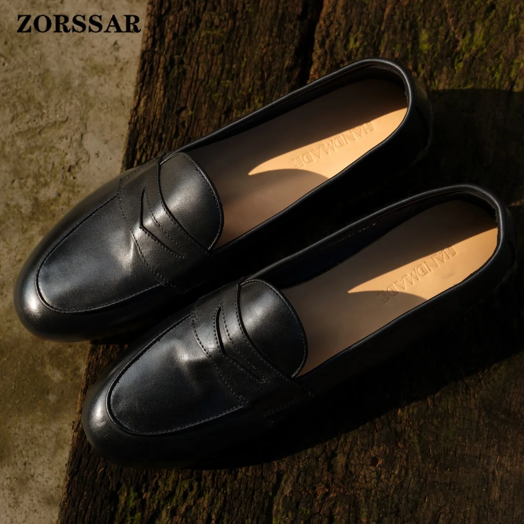 

Women's Cow Leather Round Toe Slip-on Flats Loafers High Quality Soft Comfortable Casual Female Four Season Moccasins Shoes Sale