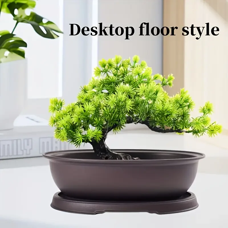 1 Set ovale, angenehme Blumentöpfe für Zuhause, Desktop, Garten, Blumentöpfe mit Drainageschalen für Kakteen-Bonsai und Zimmerpflanzen
