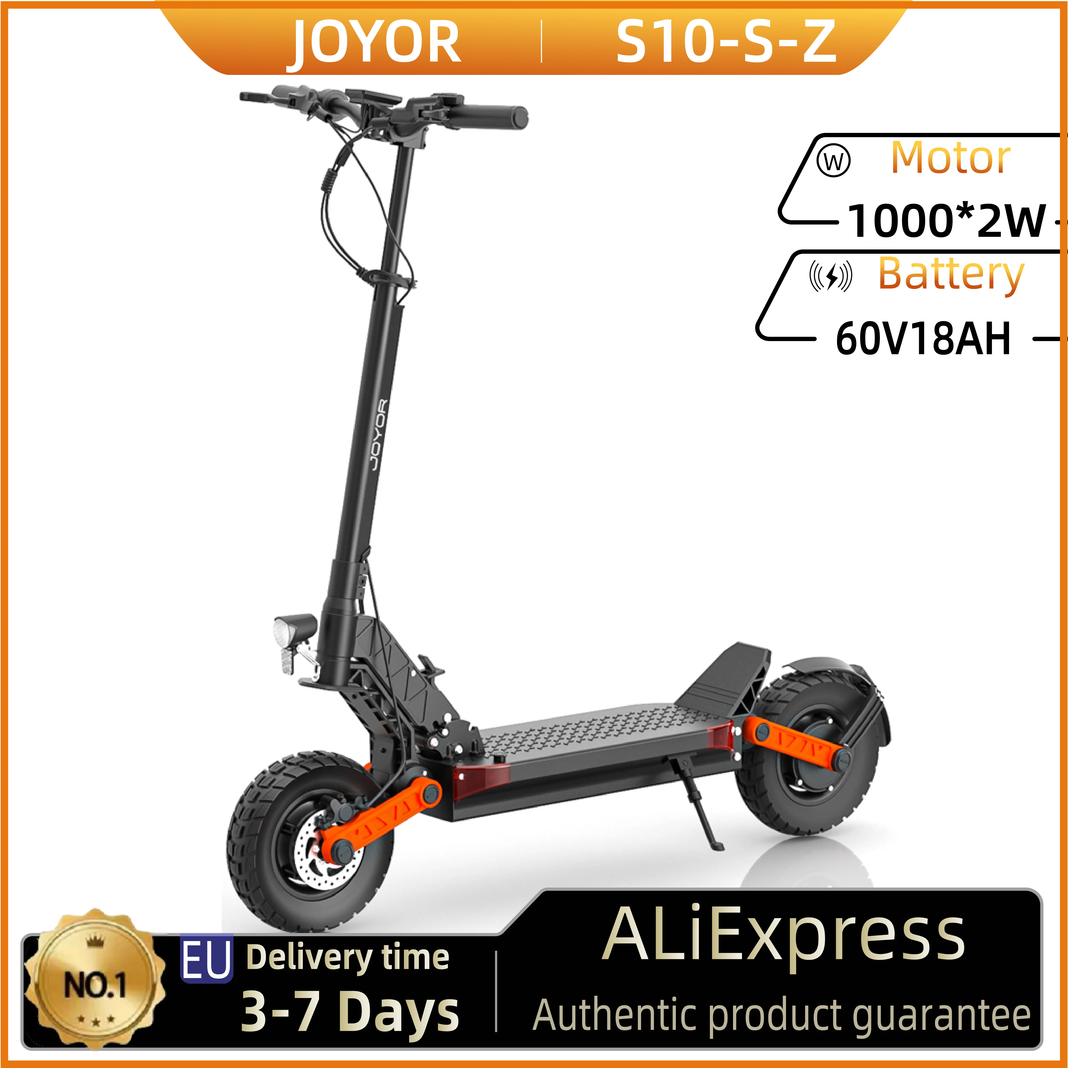 Trottinette électrique JOYOR S10-S-Z 60V 18Ah, double moteur 2000W, pneus de 10 pouces, trottinette électrique pour adultes, vitesse maximale de 65 km/h, autonomie de 70-85 km, noir