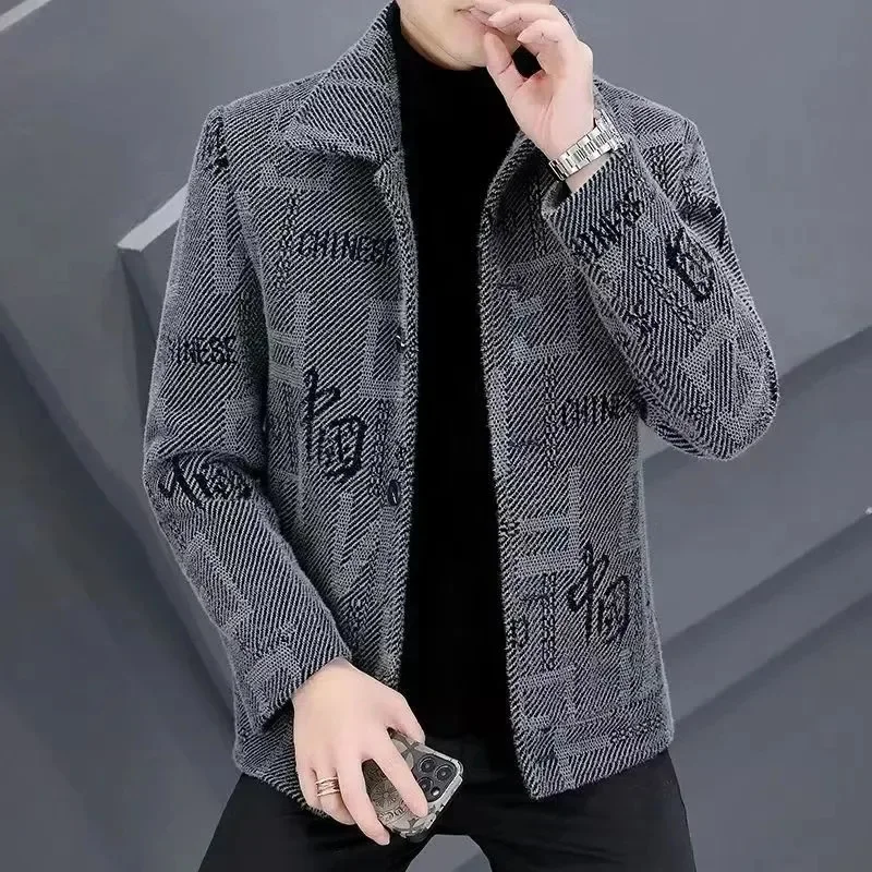 Men's Winter Fleece-lined Thickened Woolen Jacket New Style Warm Autumn/winter Loose Fit Casual Clothing Overcoat