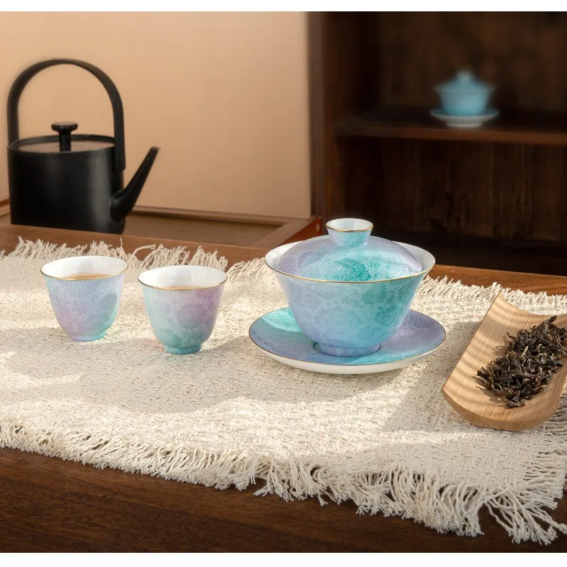 Tea cover bowl set, one cover and two cups of Kung Fu tea set
