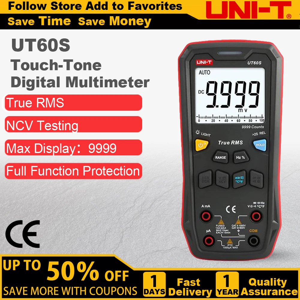 Imagem -02 - Uni-t-digital Multímetro Inteligente Ut60s Ut60bt 1000v ac dc Voltímetro Amperímetro True Rms Medidor de Frequência Capacitor Testador de Temperatura