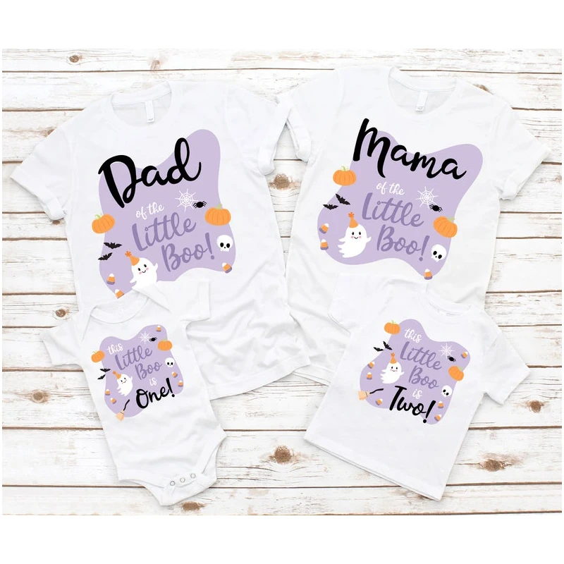 Little Boo Is ONE verjaardag shirts-familie van de 1e verjaardag T shirt Halloween verjaardag shirt Spooky One, moeder vader Nana T-shirt