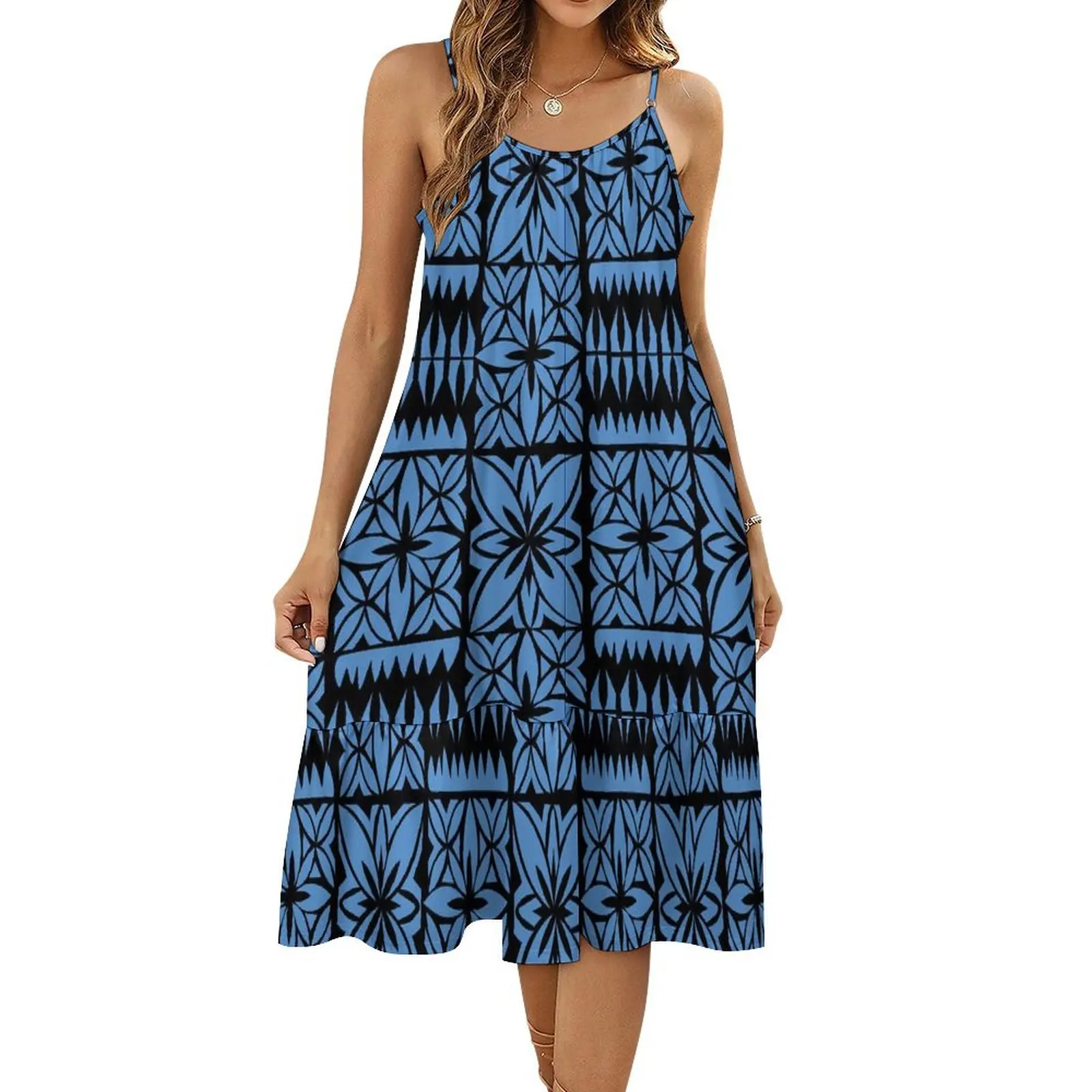 Hawaiian Turtle Pattern Custom Polynesian Ladies Summer Beach Retreat Party Slip Dress High Quality Adjustable Slip Dress