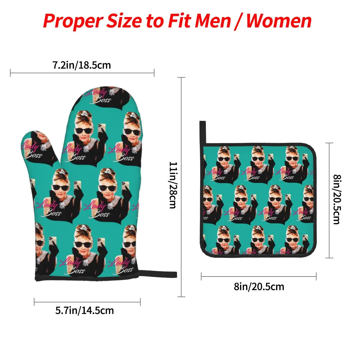 Hepburn Audrey Hepburn Oven Mitts and Pot Holder Sets of 4 for Baking Kitchen Cooking BBQ Resistant Non-Slip Gloves