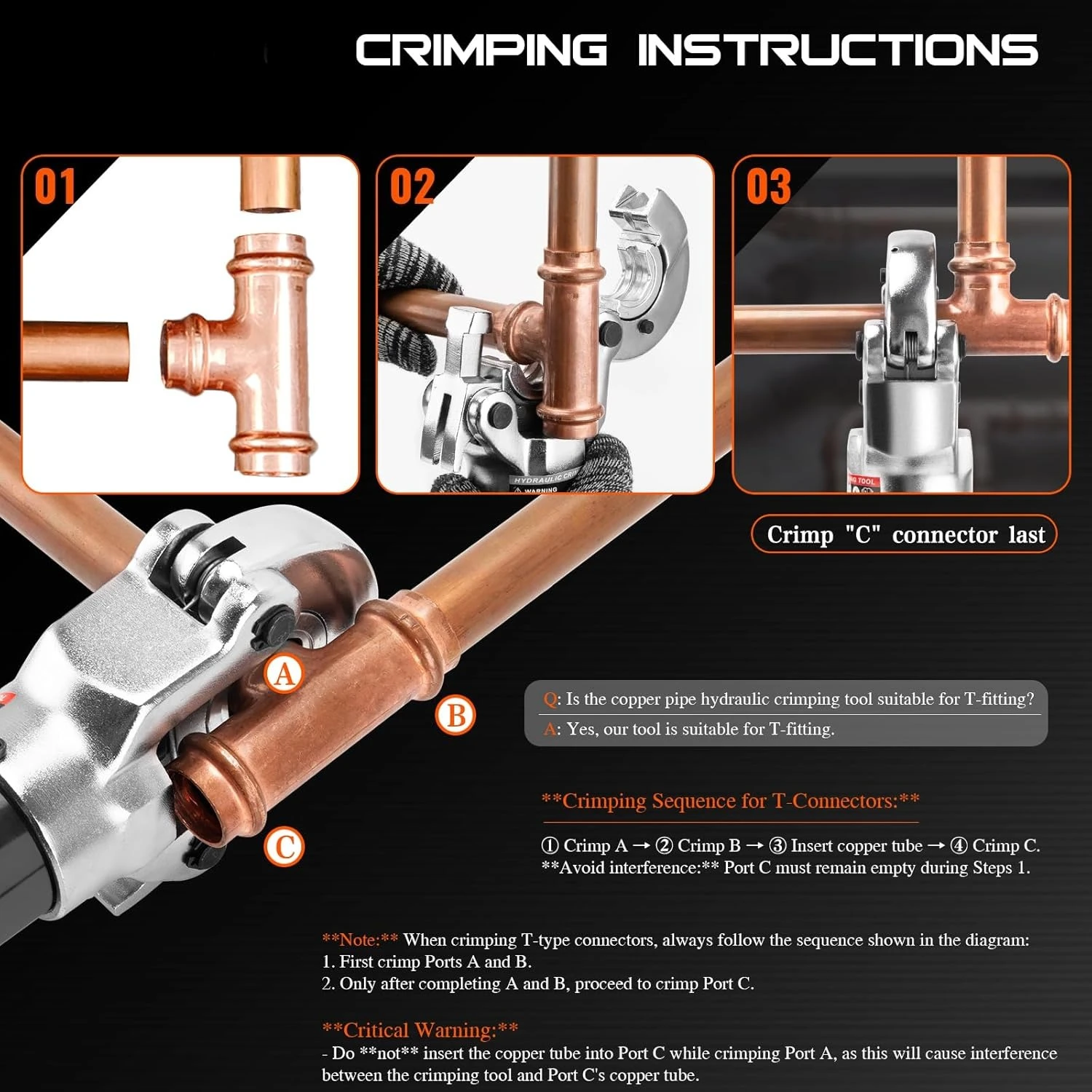 

Copper Pipe Crimping Tool - with 1/2", 3/4", 1" Jaws, Copper Tube Fittings Hydraulic Pipe Crimping Tool for Pro Press