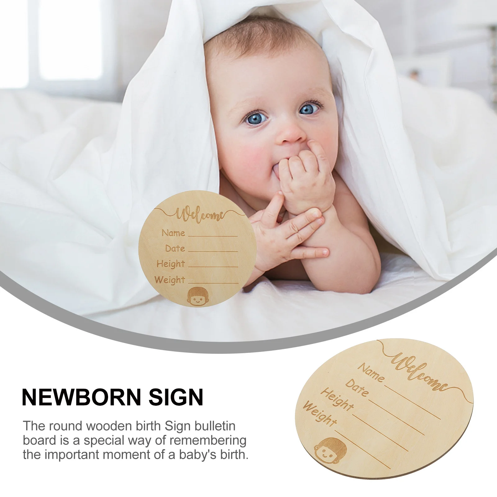 出産報告飾り ベビー到着サイン 木製飾り板 新生児サイン 丸板