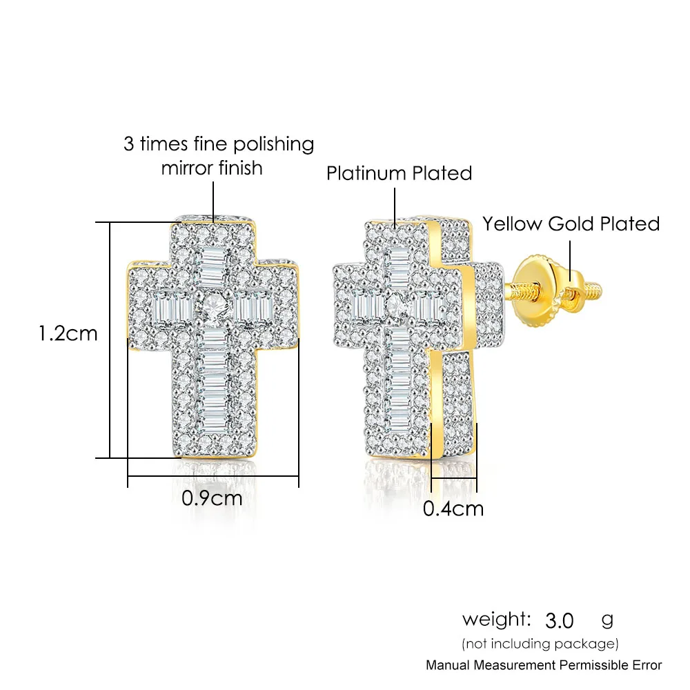 Zirkon-Kreuz-Ohrstecker für Männer und Frauen, Punk-Kristall, Goldfarben, Piercing-Ohrring, Hip-Hop-Rock-Schmuck, Großhandel OHE129 – Detail 1