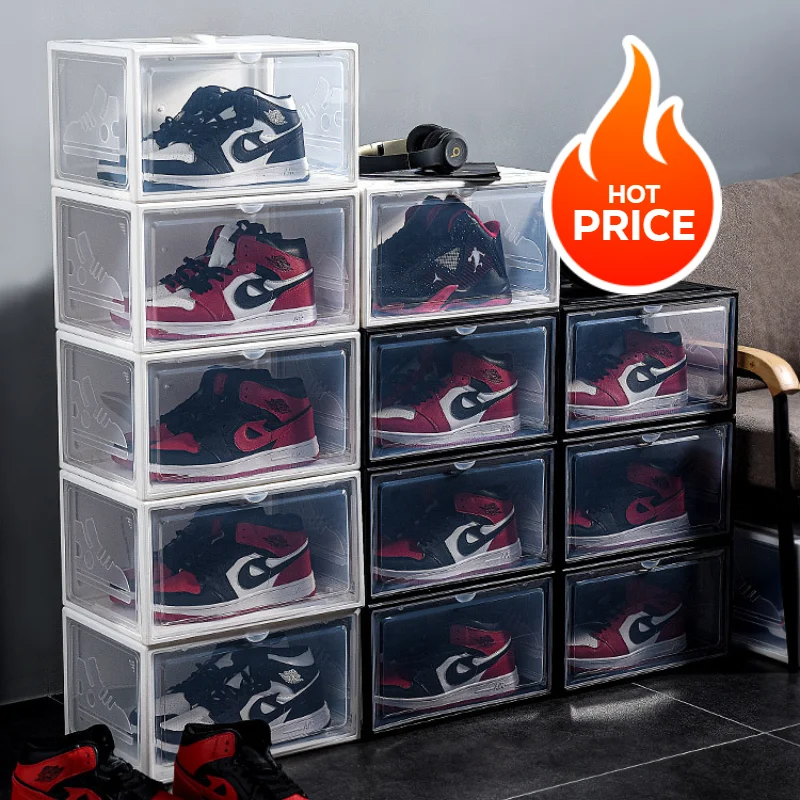 Transparent Magnetic Plastic Sneakers Box Stackable Displayable Dust-proof Large Volume Shoe Storage Box Bedroom Shoes Organizer