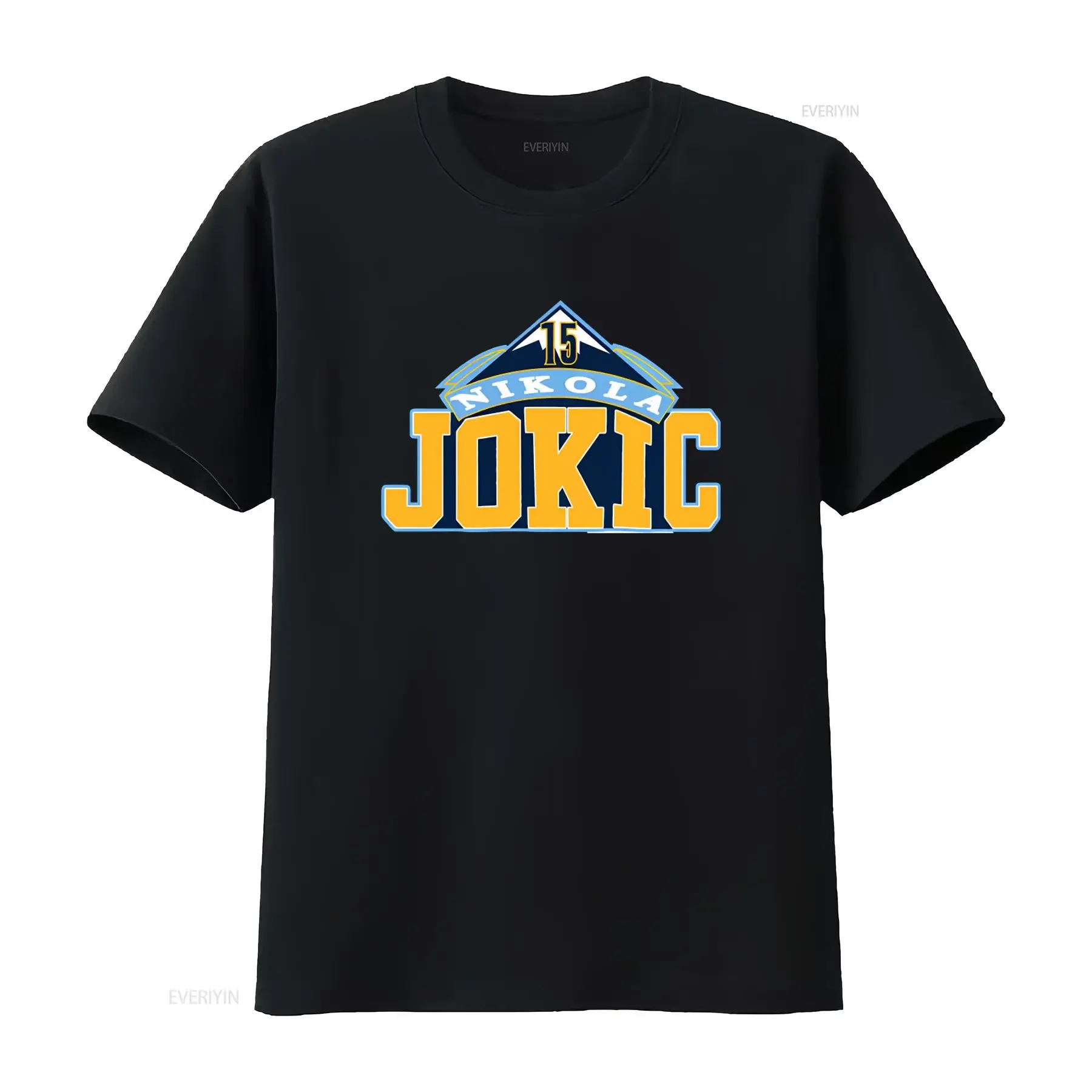 Denver Navy Nikola Jokic 15 Logo Print T Shirt Basketball Fan  vintage Washed graphic Slightly Stretched Top For Everyday Wear