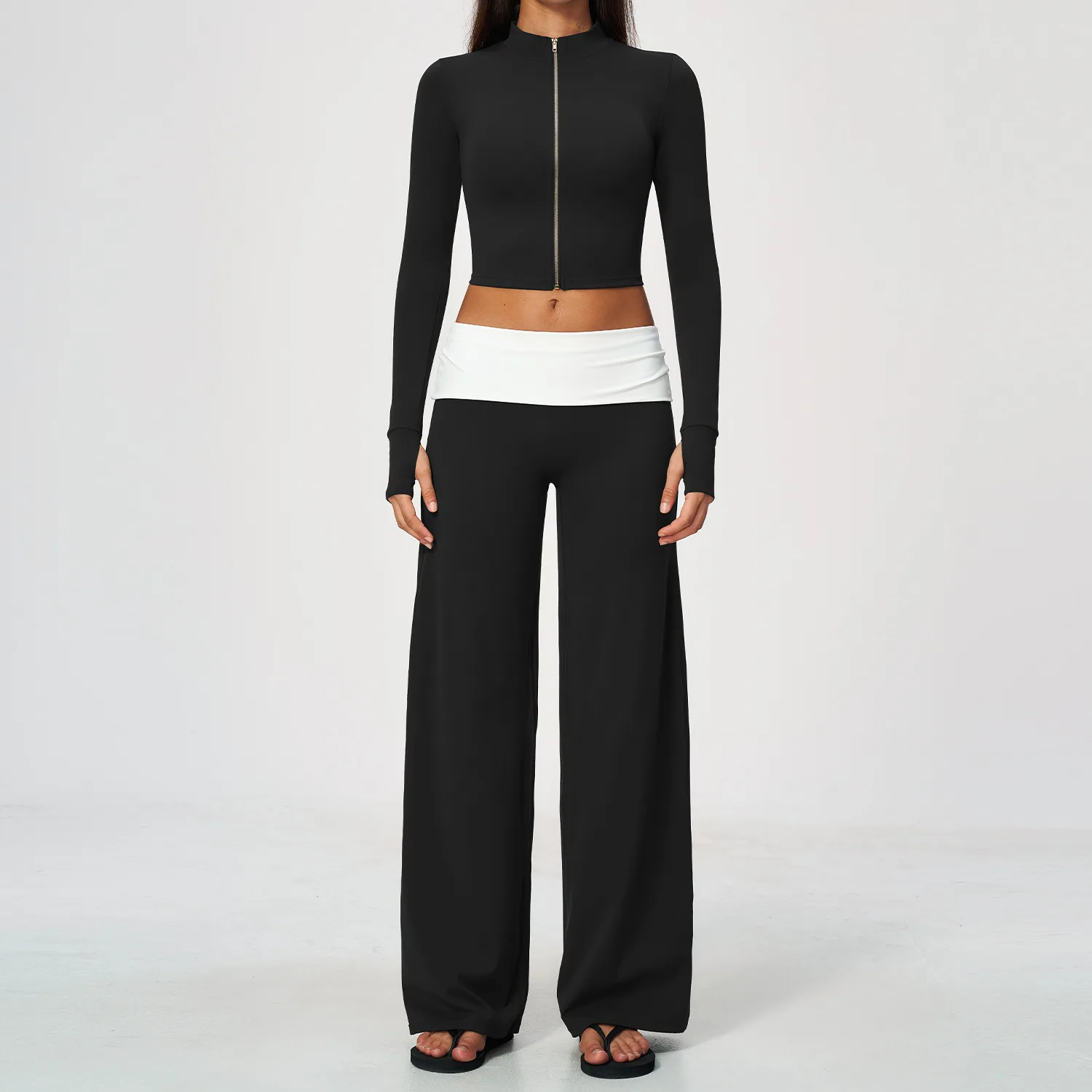 Zip Jacket Wide Leg Pants 2 Piece Yoga Set Women Gym Fitness Running Workout Tracksuit Sportswear Stretch Slim - view 4