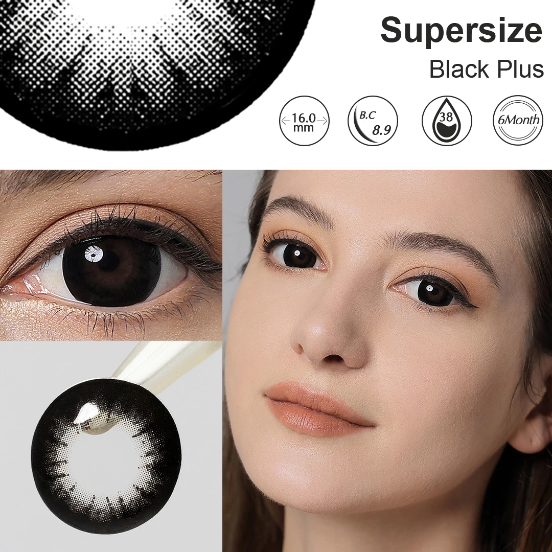 16.0Mm Grote Ogen Kleur Contactlenzen Supersize Zwarte Kleur Contact Lens Voor Ogen Schoonheid Cosmetische Bruine Kleur 2Pc lens Jaarlijks