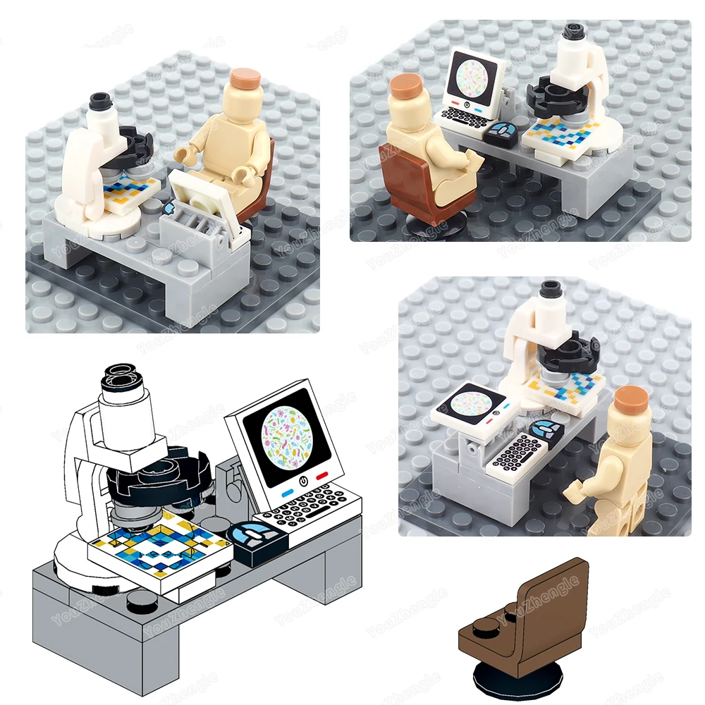 Equipamento experimental de microcomputador, bloco de construção, modelo moc, figuras, material de célula minúscula, equipamento de ampliação, brinquedos de presente de cena