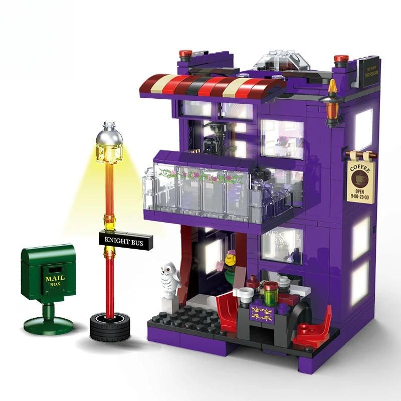 

487 PCS Knight Coffee Shop Micro Building Blocks Magic World Street View model Brick toy birthday gifts for Children