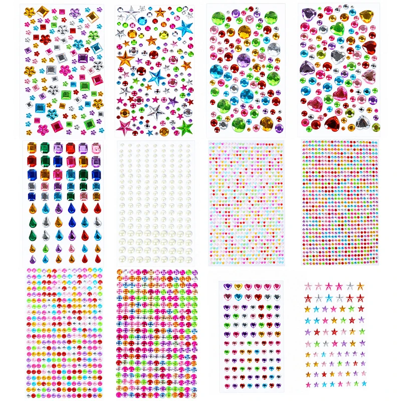 Edelstein-Aufkleber, Selbstklebende Gesichts-Schmuck-Sticker, Acryl-Edelsteine für DIY-Basteleien, Funkelnde Herzförmige Strass-Steine für Party- und Feiertagsdekoration