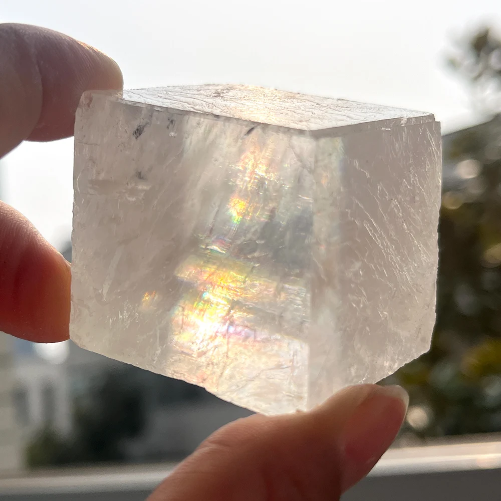 1pc Iceland Spar Clear Optical Calcite Cube, Natural Crystal Rough Stone, Home Decoration, Mineral Specimen, Holiday Ideal Gift view 3