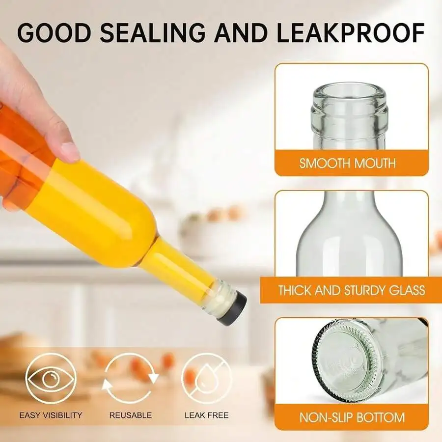 16oz Clear Glass Wine Bottles With Cork Lids And PVC Shrink Capsules, 500ml Capacity, Ideal For Wines, Liquor, Juices, Homemade