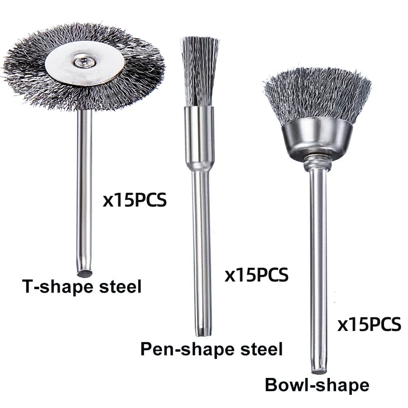 45pcs Steel Wire Brush Set 3mm Shank Wire Wheel Cup Brush Polishing Grinding Brush For Dremel Rotary Tools