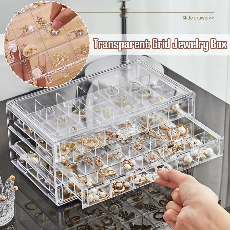 

48/72 Grids Large Capacity Transparent Drawer Jewelry Earing Ring Storage Organizer Box Acrylic Compartment for Storage Box