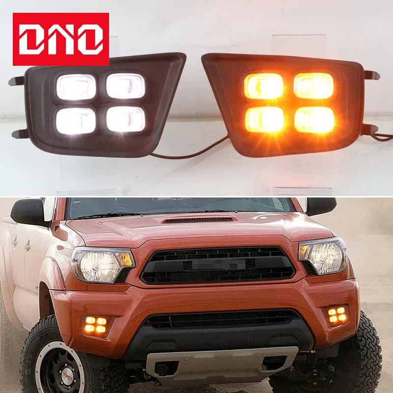 

Car LED DRL 12V Daylights For Toyota Tacoma 2012 - 2015 Yellow Turn Signal Daytime Running Headlamps Auto Driving Lamp Foglamps