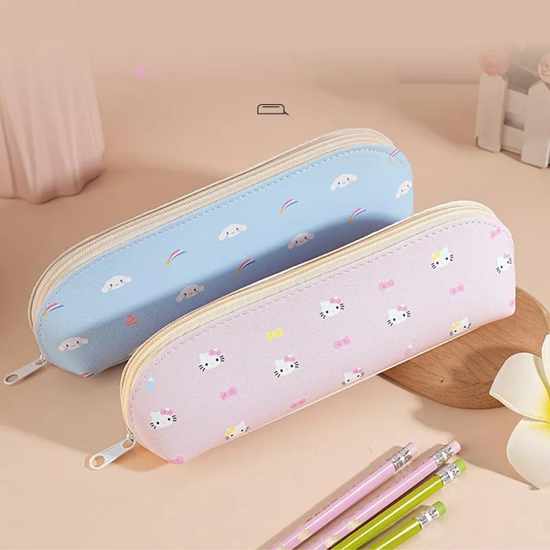 8pcs/lot Sanrio Kitty Cinnamoroll Pencil Case Creative PU Leather Pencil Box Pen Bag Stationery Pouch Office School Supplies