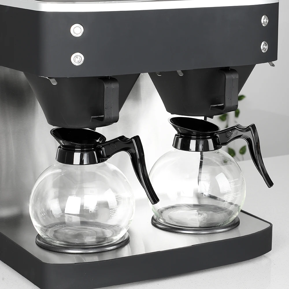 Commercial Fully Automatic Stainless Black Espresso Coffee Machines With Warmers And Two Glass Decanters