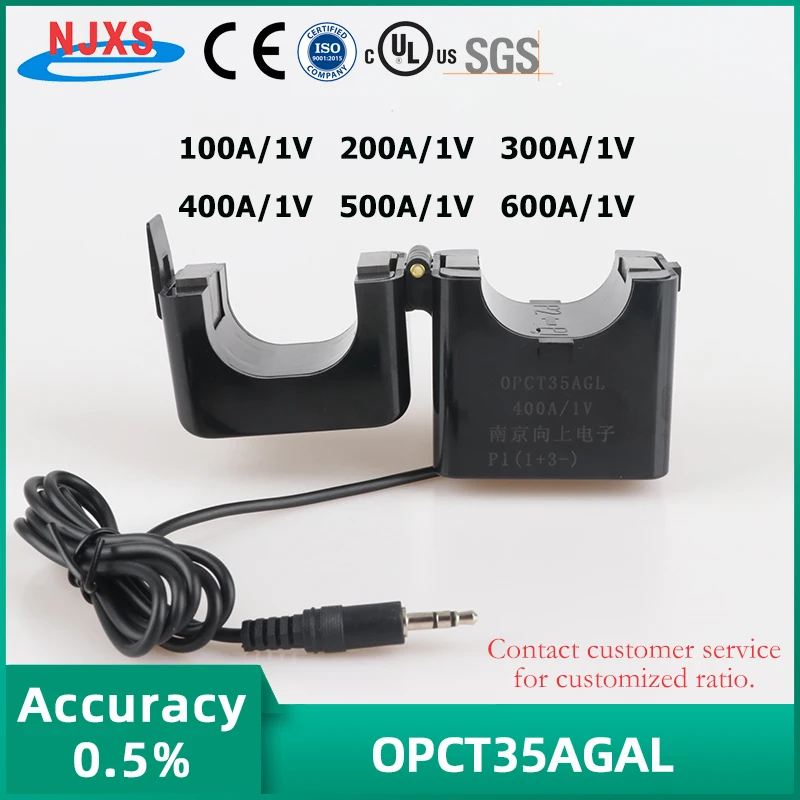 

NJXS OPCT35AGL Split Core Current Transformer 1V Output with 3.5mm Audio Jack AC CT Clamp Sensor 100A 200A 300A 400A 500A 600A