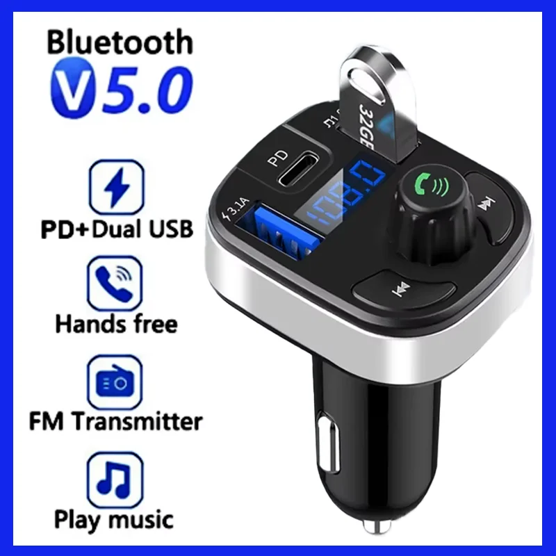 

Bluetooth 5.0 Car FM Transmitter MP3 Player Multifunctional TF Card Audio Receiver Dual USB Fast Charger Auto Accessories