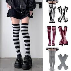 Long Fingerless Gloves Arm Cover Long Socks Striped Knitted Wrist Sleeves Arm Warmer Anime Gothic Overknee Socks Long Sleeve