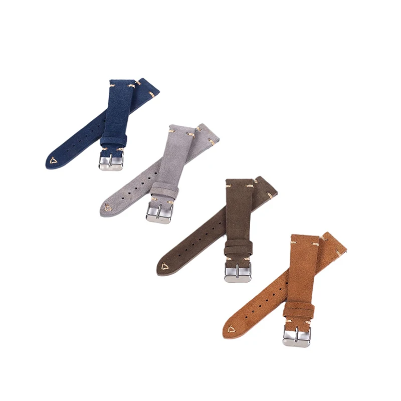 Suede Watch Straps 20mm 22mm Replacement Wristband Handmade Stitching Genuine Leather Watchband