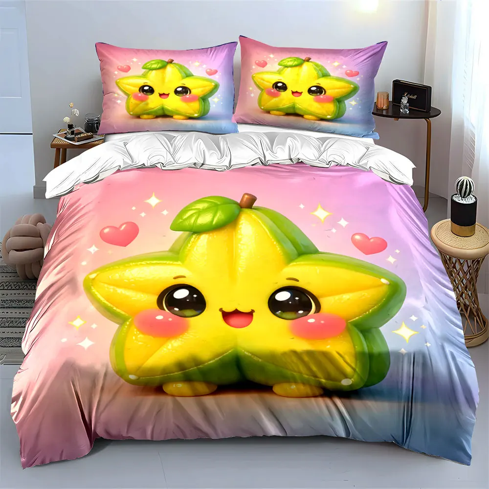 

Adorable star-shaped fruit with face Print Soft Comfortable Duvet Cover Bedding Set Included 1*Duvet Cover 2*Pillowcases