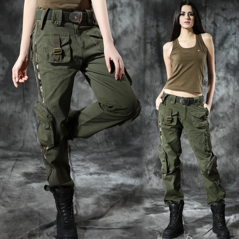 New Women Cotton Cargo Pants Army Fans Hiking Casual Pants Outdoor Sport Military Tactical Trousers