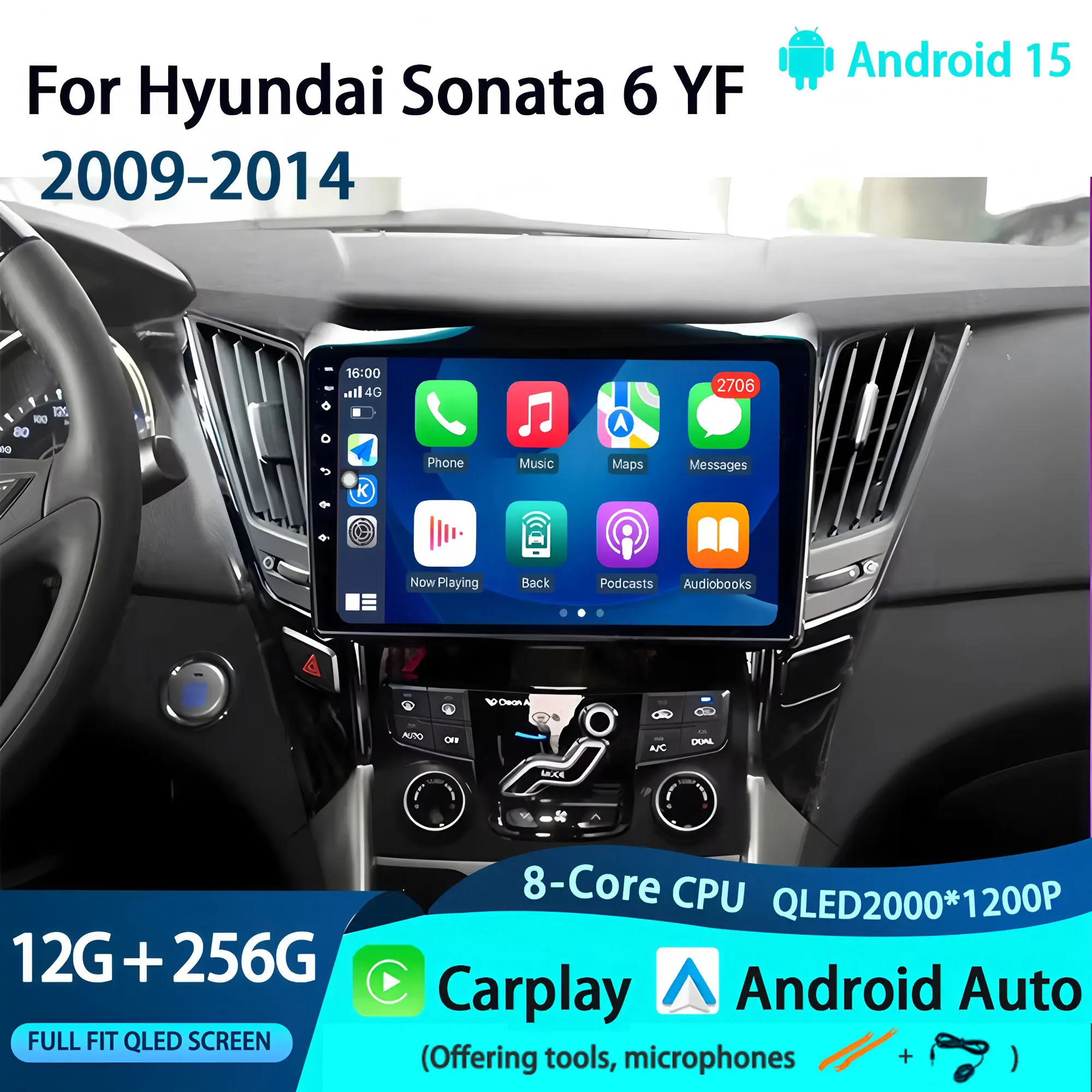 Auto Radio Multimedia Player Stereo GPS Navigation Carplay Android 15 4G WIFI Head Unit Für Hyundai Sonata 6 YF 2009-2014